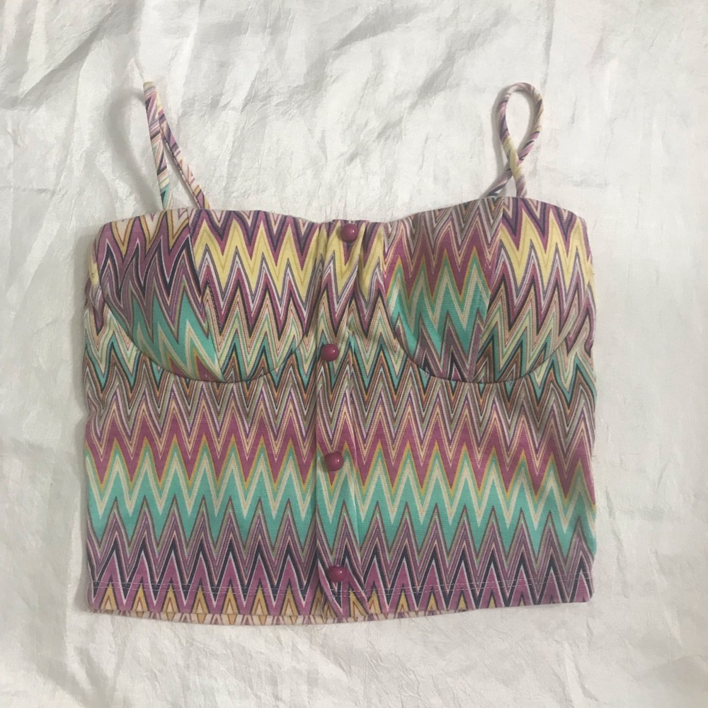Multicolor Aztec print zig zag crop top/ bustier